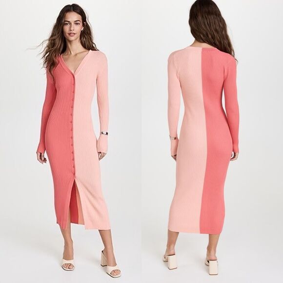 Staud Shoko Colorblock Sweater Dress in Peach Size XS - Picture 2 of 11